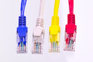 Beyaz arka plan üzerinde birden fazla renk ağ kablosu