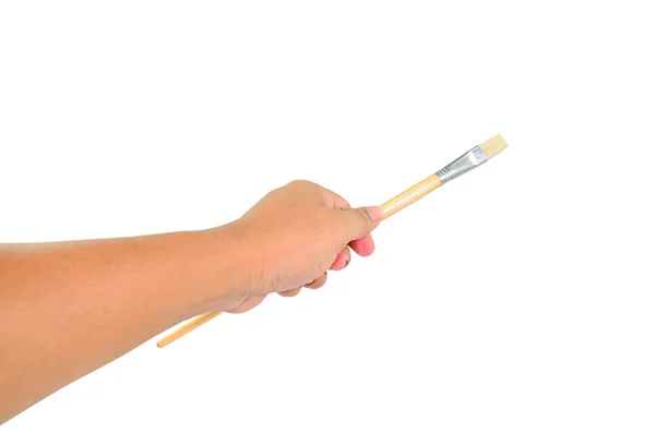 Maling børste i mand hånd isoleret på hvid baggrund - Stock-foto