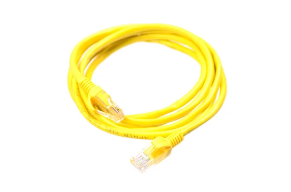 Yellow network cable on white background — Stock Photo, Image