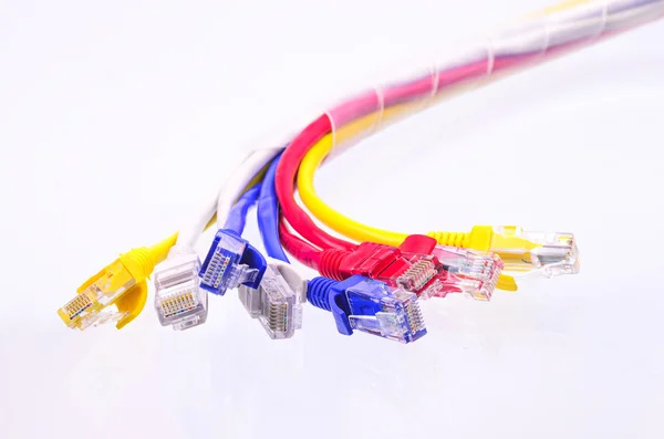 Mehrfarbiges Netzwerkkabel auf weißem Hintergrund — Stockfoto