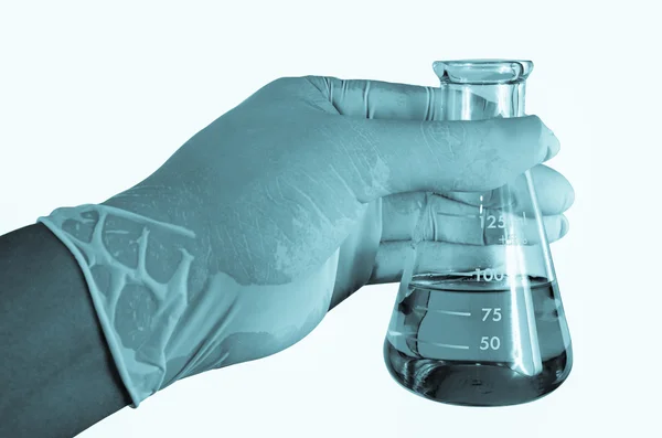 Επιστήμονας χέρι που κρατά σωλήνες δοκιμής, εργαστήριο έρευνας έννοια — Φωτογραφία Αρχείου