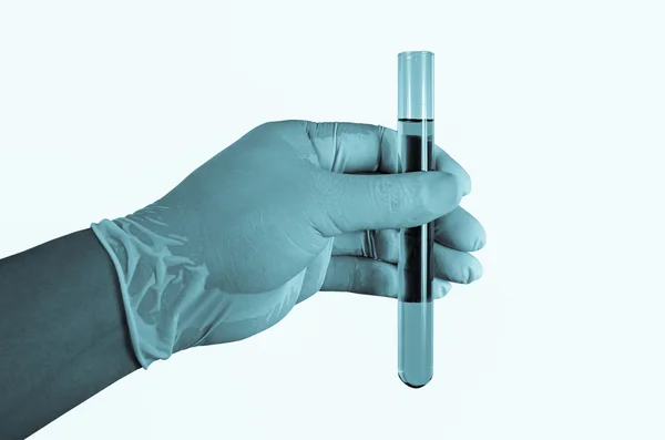 Tubos de teste de mão do cientista, conceito de pesquisa de laboratório — Fotografia de Stock