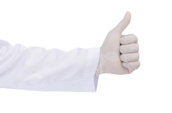 Forskare hand tumbs upp isolerade på vit bakgrund — Stockfoto