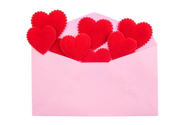 Kırmızı kalp pembe zarf içinde. Valentine Tema