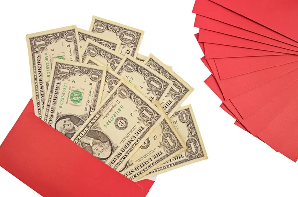 Money Cash in Red Envelope isolated on White Background. Chinese — Stock Photo, Image