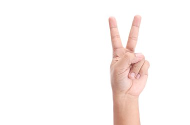 Beyaz arkaplanda insan el işareti izole edildi