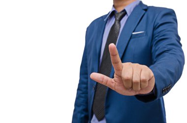 iş adamı beyaz arka plan üzerinde izole sanal ekran dokunmatik