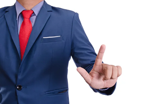 Business man hand virtuele scherm aan te raken. Geïsoleerd op wit — Stockfoto