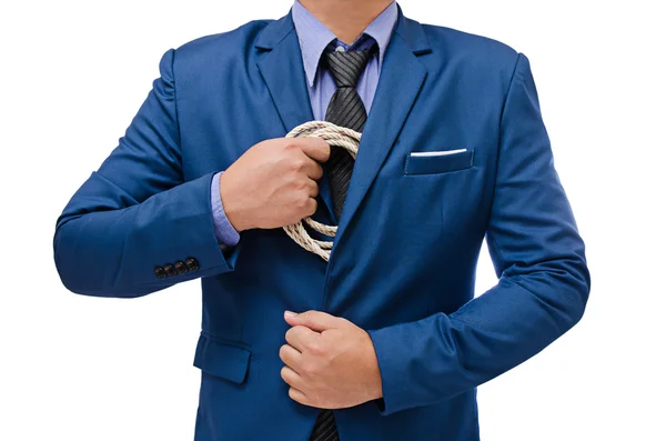 Business man hand holding rope isolated on white background — Stock Photo, Image