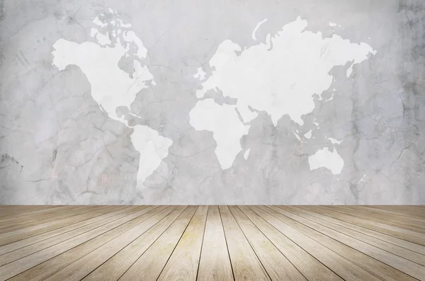 Wooden floor with world map background — Stock Photo, Image