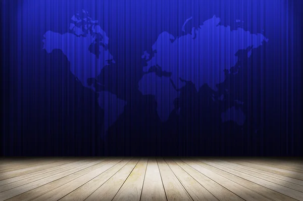 Wooden floor with world map background — Stock Photo, Image