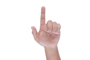 Beyaz arkaplanda insan el işareti izole edildi