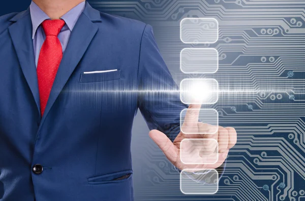 Business man hand touching virtual screen — Stock Photo, Image