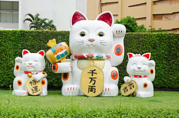 Lucky Chinese Cat on green grass — Stock Photo, Image