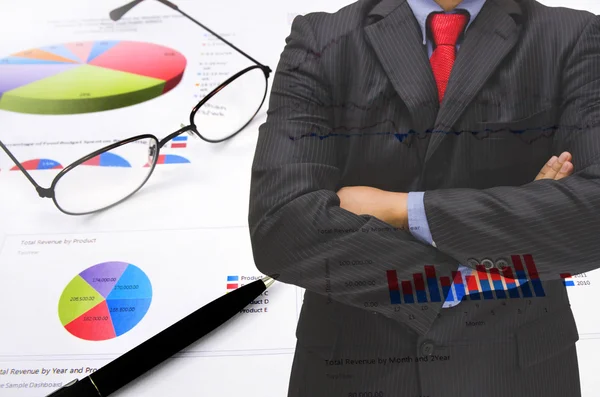 Graphs, charts and business man — Stock Photo, Image