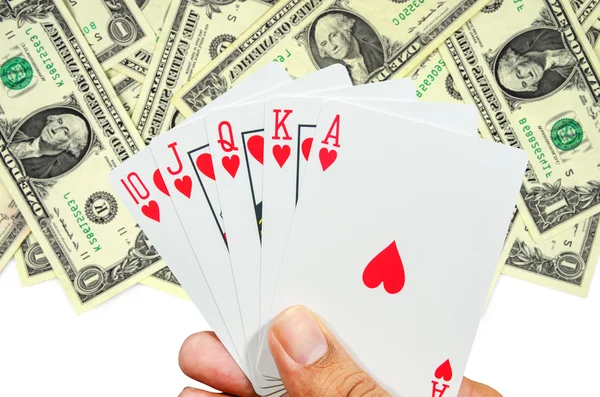 Flush playing cards on hand — Stock Photo, Image