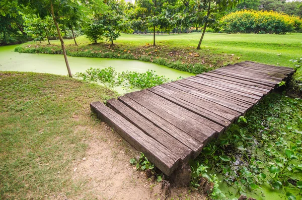 Timber bridge in green park — Stock Photo, Image