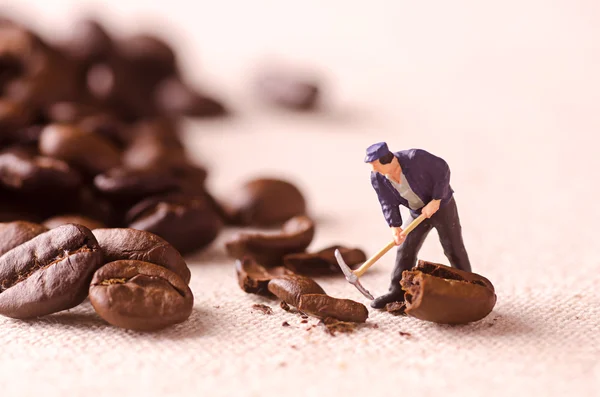 Miniature people working on coffee blend process — Stock Photo, Image