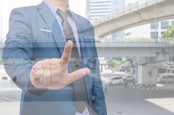 Homem de negócios toque tela virtual — Fotografia de Stock