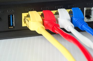 Ethernet cables connect to router or switch clipart