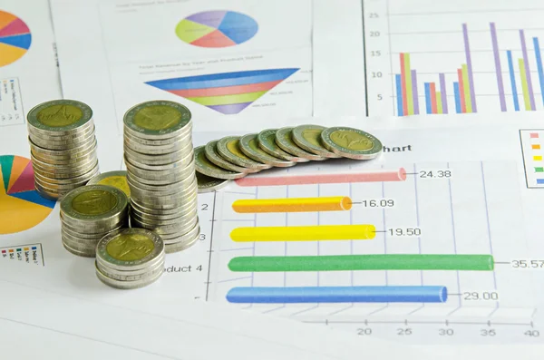 Stack of money coins on graph , business concept — Stock Photo, Image