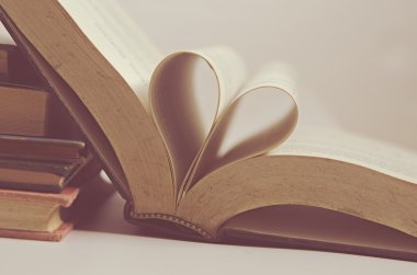love heart sign on vintage books