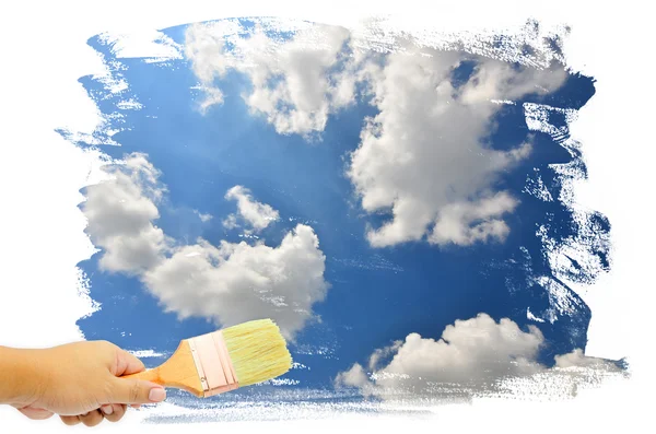 Dipingere Nuvole bianche in sfondo cielo blu — Foto Stock