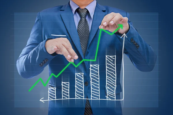 Geschäftsmann versuchen, Graph nach oben zu bringen, Geschäftskonzept — Stockfoto