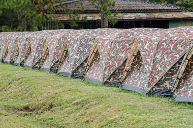 Çimlerin üstünde birçok Kamp Çadırları