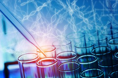 bilim laboratuvar test tüpleri ile Dna işareti arka plan