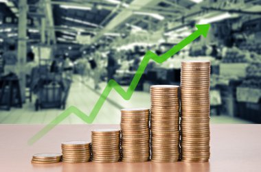 sikke yığını ve Yeşil ok çizgisi, iş kavramı