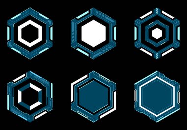Altıgen fütüristik çerçeve gövdesi. Dijital teknoloji için soyut geometrik şekil vektör tasarımı.