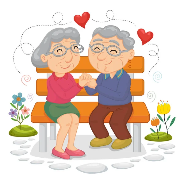 Feliz Pareja Ancianos Sentados Banco — Vector de stock