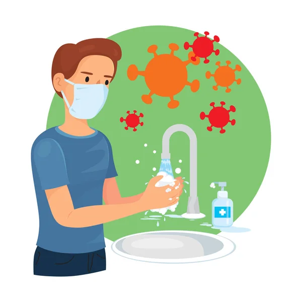 Man Washing Kezek Képek Illusztráció Vektor Rajzfilm — Stock Vector