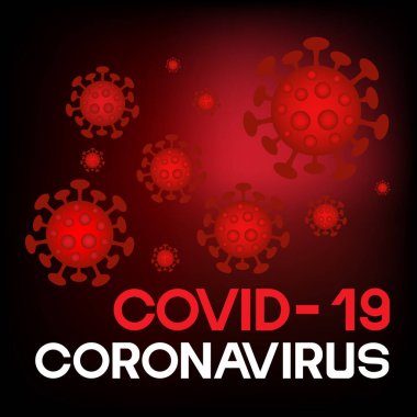 Coronavirus covid-19 salgını kırmızı virüsler vektör arkaplanı, Coronavirus covid19 yazı kırmızı boş uzayda, Vektör çizimi 