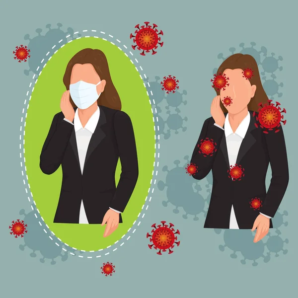 Businesswoman Wearing Protective Medical Mask People Fighting Covid Cells Illustration Royalty Free Stock Illustrations