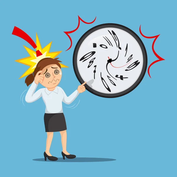 Businesswoman Crazy Clock Time Management Concept Illustration Vector Cartoon — 스톡 벡터