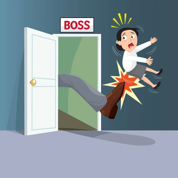 Geschäftsfrau Wird Aus Der Tür Geworfen Ihres Jobs Enthoben Boss Stockvektor