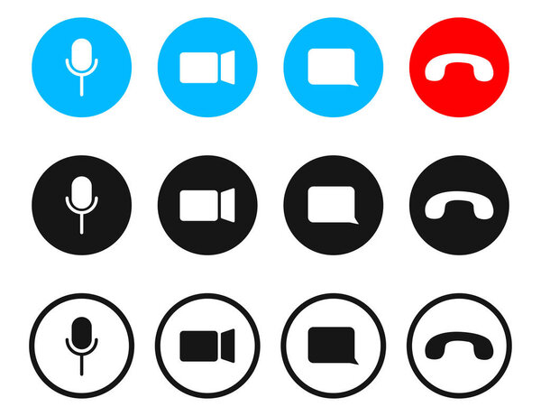 Набор значков видеовызова. Коллекция векторных медиасимволов. Видеоконференция.