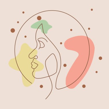 Soyut kadın çizgisi sanatı. Vektör çizimi. Doğrusal biçimdeki kadın yüzü.