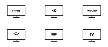 TV ile ilgili simge seti. Televizyon görüntüsü veya ekran koleksiyonu.