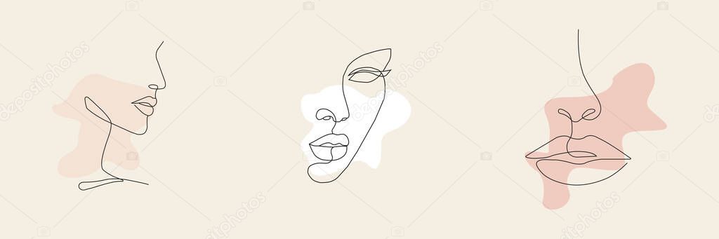 Woman face line art illustration. Vector beauty linear girl faces.