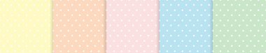 Noktasız desenler koleksiyonu. Vektör polka nokta arkaplan tasarımı.