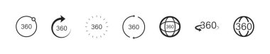 360 derece ikon seti. Vektör çizimi. 360 derecelik ok sembolü koleksiyonu.