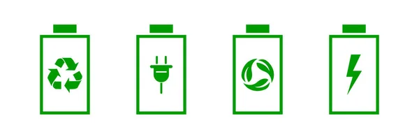 Grüne Öko Batterie Icon Set Vektor Recycling Charge Und Ökologie — Stockvektor