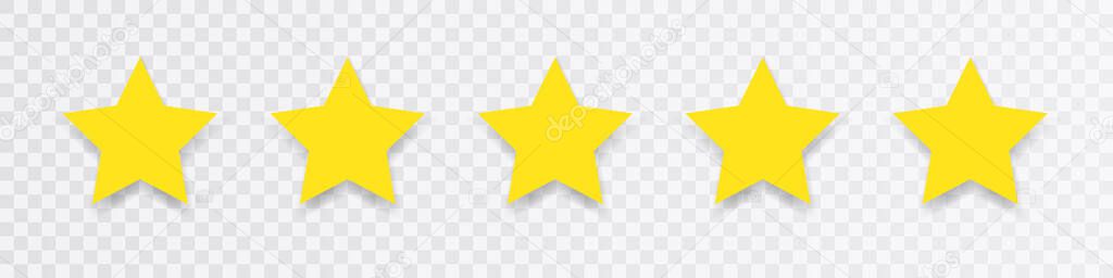 Five star. Flat icon with yellow five stars on transparent background. Vector illustration.