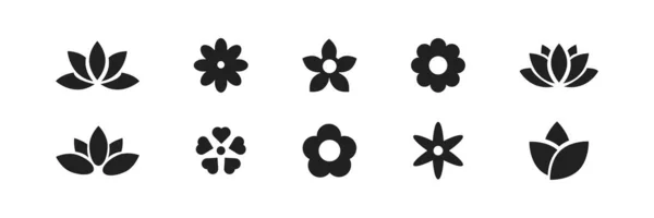 Conjunto Icono Flor Colección Siluetas Flores Vectoriales Sobre Fondo Blanco — Vector de stock