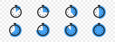 Kronometre simgesi ayarlandı. Vektör izole illüstrasyon. Zamanlayıcı veya geri sayım sembolü koleksiyonu.