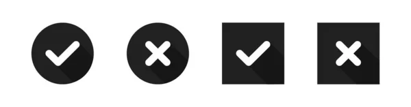 检查标记和交叉黑色图标集 矢量孤立的例子 Tick Cross Symbol — 图库矢量图片