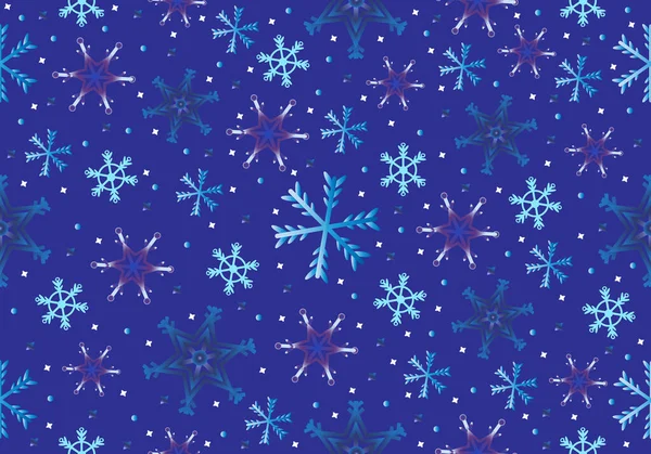 Mnohobarevné Sněhové Vločky Modrém Pozadí Bezproblémový Vzorec Vektorová Ilustrace — Stockový vektor